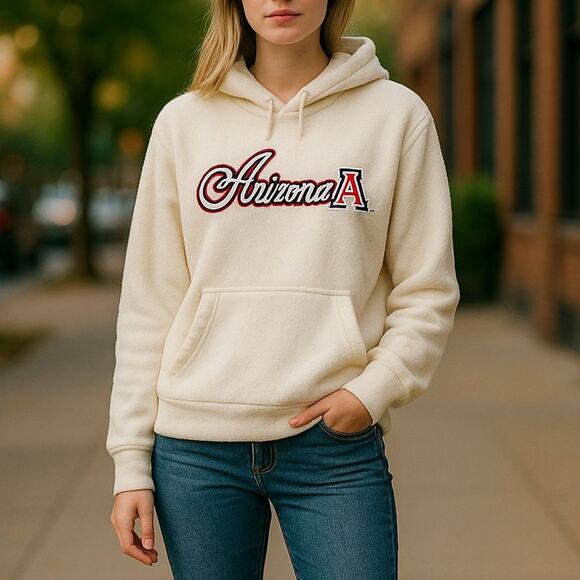 University of Arizona Beige Fleece Pullover Hoodie Hooded Sweater w Logo Small - Picture 1 of 6